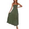 QWUVEDS Abito estivo da donna, senza spalline, senza spalline, in pizzo, senza schiena fluente, linea ad A, da spiaggia, lungo, abito estivo sexy, verde, L