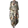 keephen Abito Caftano Lungo da Donna in Cotone e Lino Taglie Forti con Tasche
