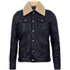 Infinity Leather Giacca Uomo di Pelle Colore Blu Scuro con Colletto Rimovibile di Pelle di Montone Sherpa Stile Cappotto Casual L