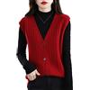 Vsadsau Gilet Cappotto Donna 100% Lana Merino Senza Maniche Cardigan Maglione Maglia Pullover Top, Rosso, L