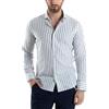 Giosal Camicia Uomo Lino Riga Stretta Colletto Manica Lunga Casual (L, Blu)