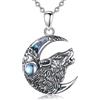 AEONSLOVE Collana Lupo Vichingo Argento 925 Donna Uomo Ciondolo Lupo e Luna con Pietra di Luna Gioielli Odino Vichingo Regalo Amuleto Mitologia Norrena