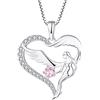 FJ Collana Cuore Angelo Custode Argento 925 Donna Collana con Ciondolo Ala d'Angelo Collana Ottobre Pietra Portafortuna Tormalina Rosa Gioielli Regalo per Donna