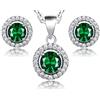 Crystalline Azuria Donna 18ct Placcato Oro Bianco Rotondo Verde Smeraldo simulato Cristalli di Zirconi Parure Collana con Ciondolo 45 cm Orecchini a Lobo
