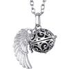 Morella Catenina Donna Angelo Custode in Acciaio Inox 70 cm con Ciondolo ad Ali di Angelo e Sfera zirconi Neri Ø 16 mm in Sacchetto di Velluto