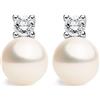 Secret & You Orecchini di Perle Coltivate d'acqua dolce a forma di Bottone 10-11 con piccoli Zirconi SECRET & YOU. Design Tu ed Io - Argento sterling 925 rodiato con grandi dorsi o Omega B.