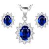 Crystalline Azuria Donna 18ct Placcato Oro Bianco Zaffiro simulato Blu Zirconi Ellisse Parure Collana Orecchini a Lobo