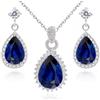 Crystalline Azuria Donna 18ct Placcato Oro Bianco Lacrima Zaffiro simulato Blu Cristalli di Zirconi Parure Collana con Ciondolo 45 cm Orecchini