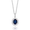 MIORE Collana Donna Argento, Catena con Ciondolo Ovale di Zaffiro e Diamanti Naturali in Argento Sterling 925. Ciondolo Kate Middleton con Zaffiro Catenina Grumetta Cm 45.