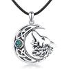 Eusense Collana Lupo in Argento Sterling 925 Ciondolo Luna con Conchiglia in Abalone Regalo di Gioielli