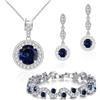 Crystalline Azuria Donna 18ct Placcato Oro Zaffiro simulato Blu Cristalli di Zirconi Rotondo Parure Collana con Ciondolo 45 cm Orecchini Bracciale