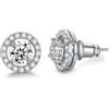 Crystalline Azuria Donna 18ct Placcato Oro Bianco Rotondo Orecchini a Lobo con Bianco Cristalli di Zirconi