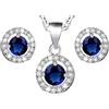 Crystalline Azuria Donna 18ct Placcato Oro Bianco Rotondo Zaffiro simulato Blu Cristalli di Zirconi Parure Collana con Ciondolo 45 cm Orecchini a Lobo