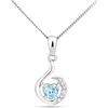 MIORE collana con diamanti e topazi a forma di cuore in oro bianco 9 carati 375 Pendente con 6 diamanti taglio brillante 0,03 carati e topazio blu a forma di cuore 0,31 carati, lunghezza catena 45 cm