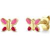 Miore Kids orecchini a farfalla rosa per bambini in oro giallo 9 kt 375 6,5 x 5 mm