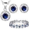 Crystalline Azuria Donna 18ct Placcato Oro Bianco Rotondo Zaffiro simulato Blu Cristalli di Zirconi Parure Collana con Ciondolo Orecchini Bracciale