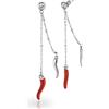 inSCINTILLE Orecchini Pendenti in Acciaio Inossidabile con Corno Peperoncino Portafortuna e Punto Luce in Zirconia Cubica (Pendente lungo)