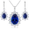 Crystalline Azuria Donna 18ct Placcato Oro Bianco Lacrima Parure Zaffiro simulato Blu Zirconi Collana Orecchini