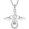 FJ Collana Angelo Custode Donna Argento 925 Collana con Ciondolo Aprile Pietra Portafortuna Bianco Gioielli Regalo per Donna