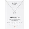 LUUK LIFESTYLE Collana con Ciondolo Luna in Acciaio Inossidabile e Carta regalo HAPPINESS, Regali per Lei, Donna, Moglie, Madre, Impermeabile, Portafortuna, Gioiello Moda, Argento (50cm c.)