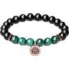 COAI Bracciale da Donna con Perline di Tormalina Nera e Malachite, Bracciale Tormalina Nera con Charm Loto da Donna