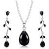 Crystalline Azuria Donna 18ct Placcato Oro Bianco Lacrima Parure con Nero Zirconi Collana Orecchini Pendenti