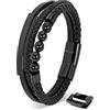SERASAR Bracciale da Uomo 20cm Bracciale in Pelle Nera Bracciale da Uomo in Pelle Gioielli in Pelle Bracciale intrecciato in Pelle Bracciale Avvolgente in Pelle Catena in Pelle
