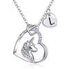 TINGN Collana Unicorno Regali per Ragazze, Ciondolo Cuore Iniziale Placcato Oro Bianco 14k CZ con Gioielli da Donna