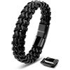 SERASAR Gioielli Uomo Braccialetti Pelle Nero 23cm Braccialetto Uomo Cuoio Aggiustabile Magnetico Bracciali Perline Bigiotteria Bracialetto Braciale Bambino Leather Bracelet Men Braciale Accessori
