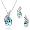 Crystalline Azuria Donna 18ct Placcato Oro Bianco Lacrima Cristalli Blu Acquamarina simulato Parure Collana con Ciondolo 45 cm Orecchini