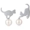 jiamiaoi Orecchini Gatto Orecchino Perle Gatto Orecchino a forma di Gatto Orecchini Gatti Arggento 925 per ragazze Orecchino Donna Argento Orecchini di Perla Bianca Gatto Orecchini a Bottone