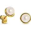Miore Orecchini a perno da donna, in oro giallo 14 kt (585), 7 mm, Oro, Perla