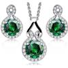 Crystalline Azuria Donna 18ct Placcato Oro Bianco Rotondo Verde Smeraldo simulato Cristalli di Zirconi Parure Collana con Ciondolo 45 cm Orecchini