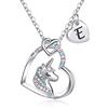 TINGN Collana Regali Unicorno Cuore per Ragazze Donne, Collana con Ciondolo Unicorno Cuore Placcato Oro Bianco 14k Catena con Lettera E Regali Compleanno per Figlia Ragazze Gioielli