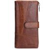 CONTACTS Contatti RFID In Vera Pelle Mens Bifold Libro degli assegni Organizzatore Lungo Cerniera Portafoglio 12 Carte, Marrone