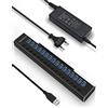 RSHTECH Hub USB 3.0 Alimentato con 100W(12V/8.3A) Alimentatore 16 Porte in Alluminio Hub Attivo USB 3.0 Fino 5 Gbps e Interruttori on/off Individuali, per PC,HDD Mobile, Chiavetta USB (RSH-A16)
