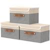 OUTBROS Scatole Portaoggetti con Maniglie, Contenitori Pieghevoli con Coperchio, Organizzatori per Vestiti, 38 x 25 x 25 cm, 3 Pezzi, Grigio/Beige
