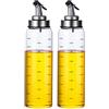 MHTECH Bottiglia per olio e aceto da 500 ml, corpo della bottiglia in vetro con scala, uscita dell'olio con funzione di apertura e chiusura automatica (500 ml + 2 pezzi) (500ml-anyashi)