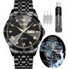 OLEVS Watch for Men Diamond Business Dress Analog Quartz Stainless Steel Waterproof Luminous Date Two Tone Luxury Casual Wrist Watch, Blue Watch for Men.