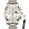 OLEVS Male Wrist Watches, Analog Quartz Business Stainless Steel Waterproof Luminous Watches Luxury Casual Big Diamond Dial Date Multi-Function Chronograph Watches for Man…
