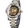 FORSINING Orologio meccanico da uomo con quadrante automatico orologio da polso dorato di lusso in acciaio inossidabile squisito cinturino lancette luminose numeri romani, Oro argento, Bracciale
