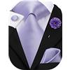 Hi-Tie Cravatta da uomo in seta e gemelli quadrati da taschino set spilla jacquard cravatta da matrimonio aziendale per formale, Lilla