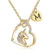 TINGN Collana con Unicorno Regali per Ragazze, Placcato Oro 14k Iniziali M Ciondolo a Cuore CZ Collana con Lettera Unicorno Oro per Ragazze Compleanno Unicorni Regali per Ragazze Gioielli da Donna