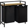 Lifewit Cesto Portabiancheria, Mobile Biancheria Sporca con Sacco Porta Biancheria in Tessuto Oxford e Ripiano in Metallo per Lavanderia, Camere da Letto, Bagno, Dormitori, 2 Scomparti, 95 L, Nero
