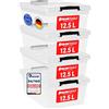 ATHLON TOOLS 4x 12,5L Scatole Plastica Trasparente con Coperchio - Contenitori Impilabili con Clip di Chiusura - Adatte per Alimenti - 100% Materiale Nuovo - Organizer Casa Cucina Ufficio Garage