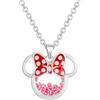 Disney Birthstone Women and Girls Jewelry Minnie Mouse Silver Plated Shaker Pendant Necklace, 18+2 Extender Mickey's 90th Birthday Anniversary