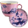 GINORI 1735 TAZZA CAFFE CON PIATTINO, ORIENTE ITALIANO LILLA AZALEA, FILO ORO
