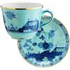 GINORI 1735 TAZZA CAFFE CON PIATTINO, ORIENTE ITALIANO BLU IRIS, FILO ORO