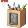 Portapenne da scrivania in bamboo con stazione meteo personalizzate o neutre