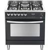 Lofra PNMG86GVT/C Cucina Gas 5 Fornelli con Forno Electrico, Natural gas da 80 cm Nero